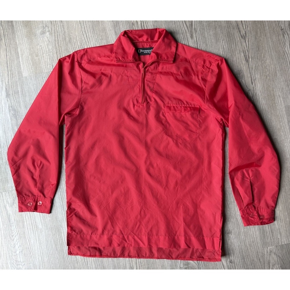 Vintage Obermeyer Wind Shirt Mens M Red 1/4 Zip Nylon Ski Golf Pullover Jacket
